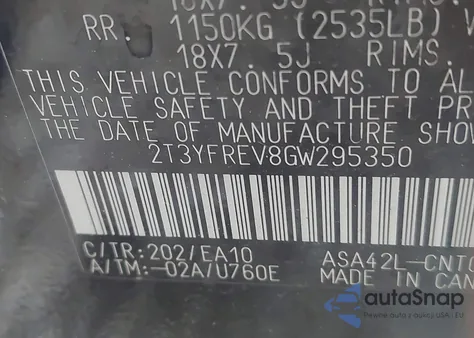 2016 Toyota Rav4 Limited from USA, damaged, VIN 2T3YFREV8GW295350